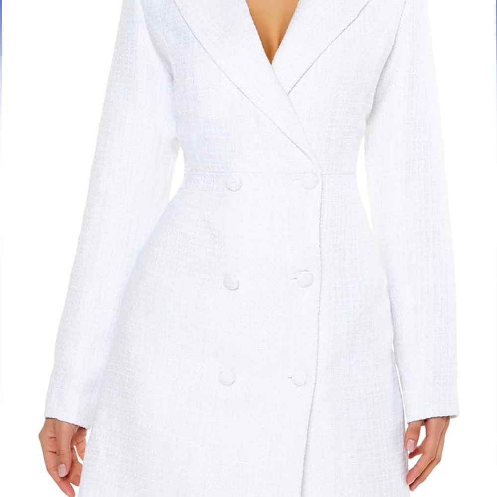 tweed blazer white dress